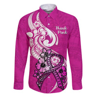 personalised-polynesia-breast-cancer-awareness-family-matching-off-shoulder-maxi-dress-and-hawaiian-shirt-think-pink-polynesian-ribbon-white-version