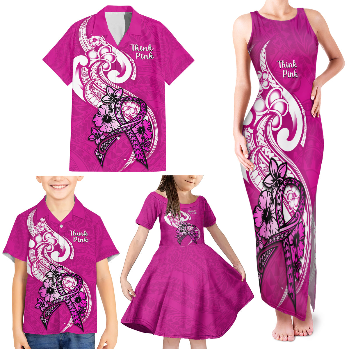 personalised-polynesia-breast-cancer-awareness-family-matching-tank-maxi-dress-and-hawaiian-shirt-think-pink-polynesian-ribbon-white-version