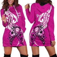 Personalised Polynesia Breast Cancer Awareness Hoodie Dress Think Pink Polynesian Ribbon White Version LT14 - Polynesian Pride