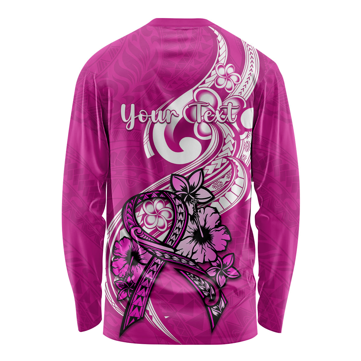 Personalised Polynesia Breast Cancer Awareness Long Sleeve Shirt Think Pink Polynesian Ribbon White Version LT14 - Polynesian Pride
