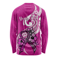 Personalised Polynesia Breast Cancer Awareness Long Sleeve Shirt Think Pink Polynesian Ribbon White Version LT14 - Polynesian Pride