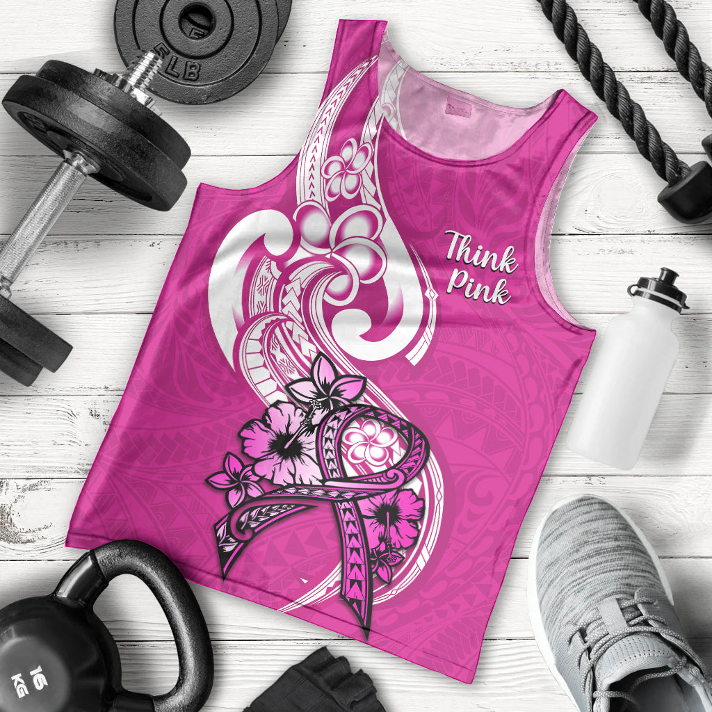 Personalised Polynesia Breast Cancer Awareness Men Tank Top Think Pink Polynesian Ribbon White Version LT14 Pink - Polynesian Pride