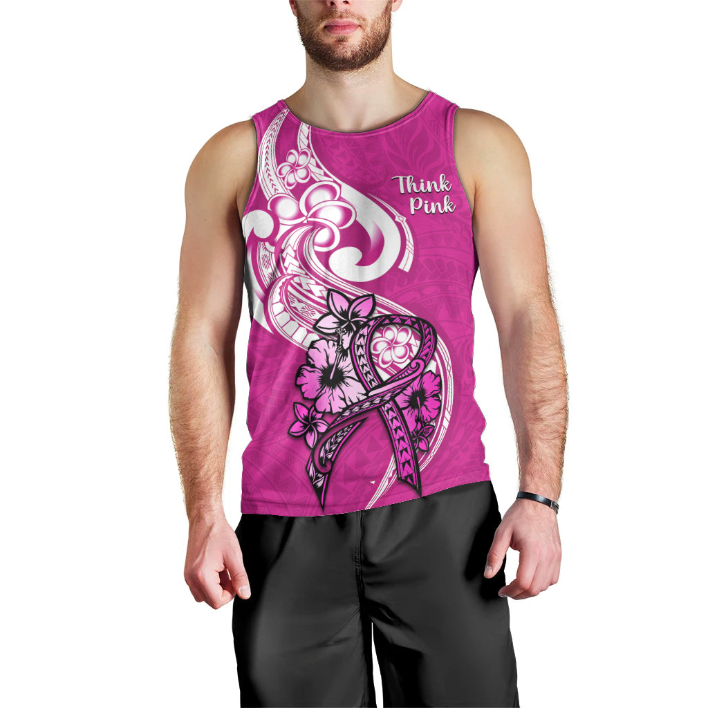 Personalised Polynesia Breast Cancer Awareness Men Tank Top Think Pink Polynesian Ribbon White Version LT14 - Polynesian Pride