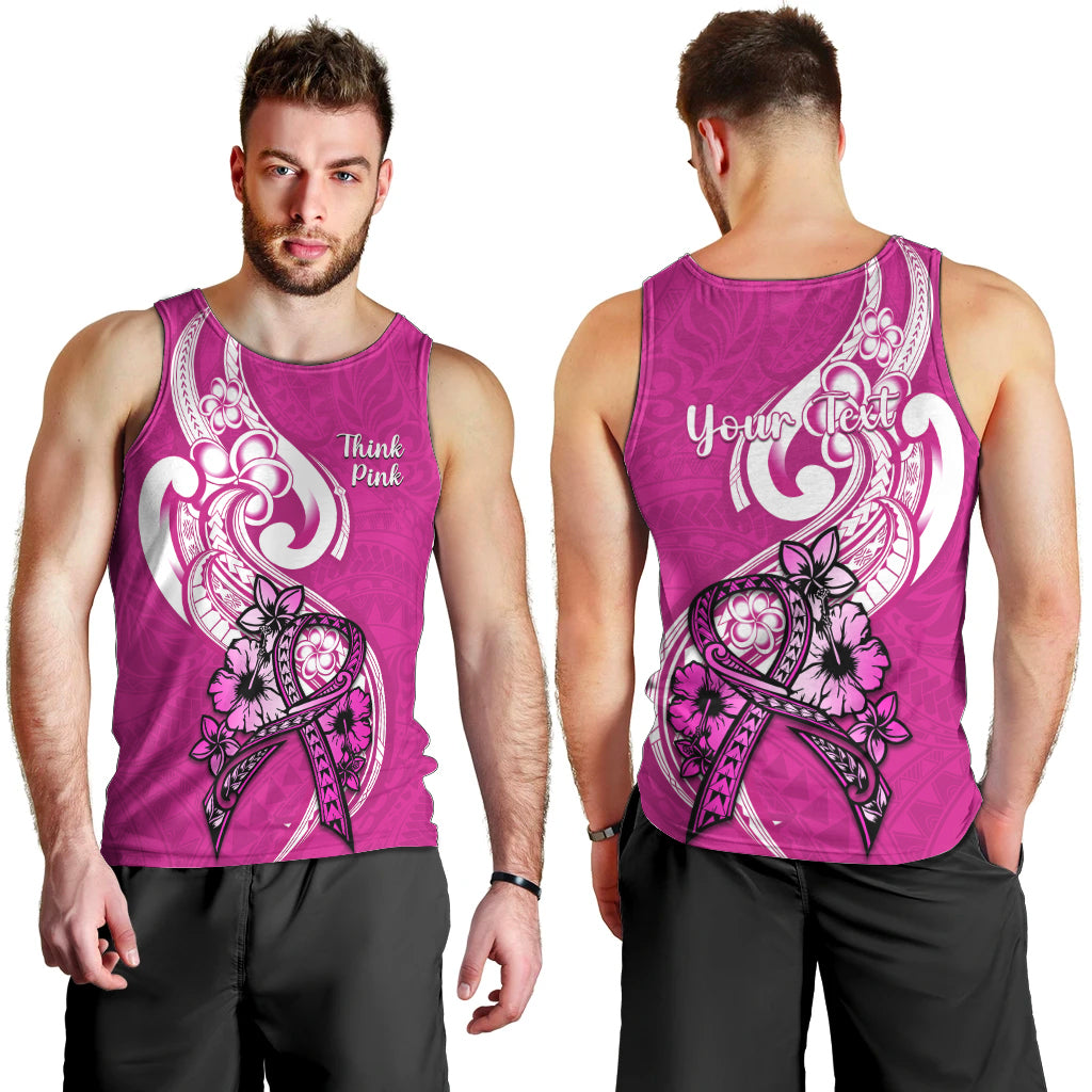 Personalised Polynesia Breast Cancer Awareness Men Tank Top Think Pink Polynesian Ribbon White Version LT14 - Polynesian Pride