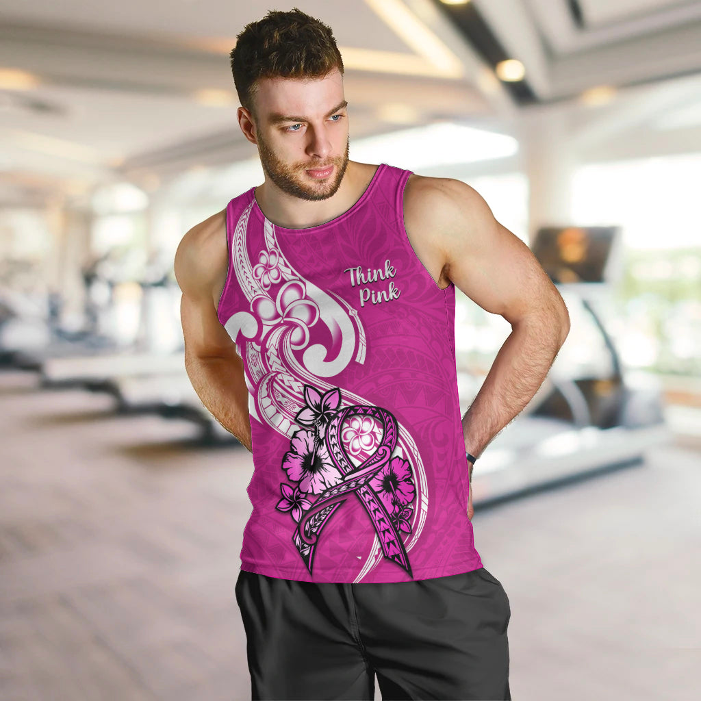 Personalised Polynesia Breast Cancer Awareness Men Tank Top Think Pink Polynesian Ribbon White Version LT14 - Polynesian Pride