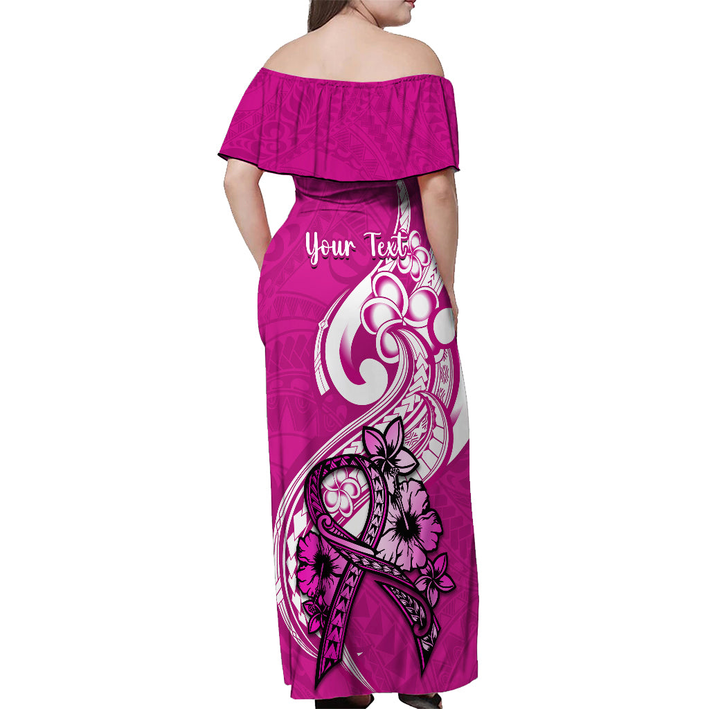 Personalised Polynesia Breast Cancer Awareness Off Shoulder Maxi Dress Think Pink Polynesian Ribbon White Version LT14 - Polynesian Pride