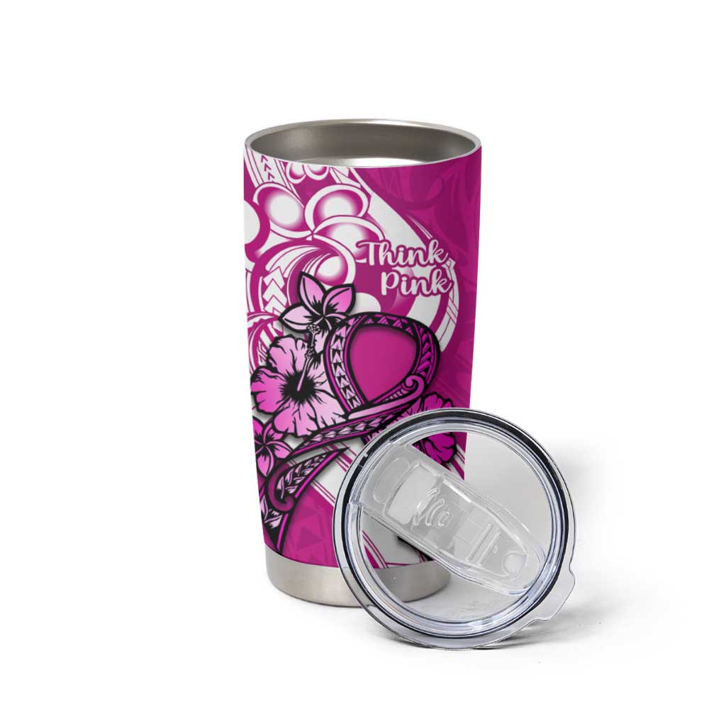 Polynesia Breast Cancer Awareness Tumbler Cup Think Pink Polynesian Ribbon White Version LT14 - Polynesian Pride