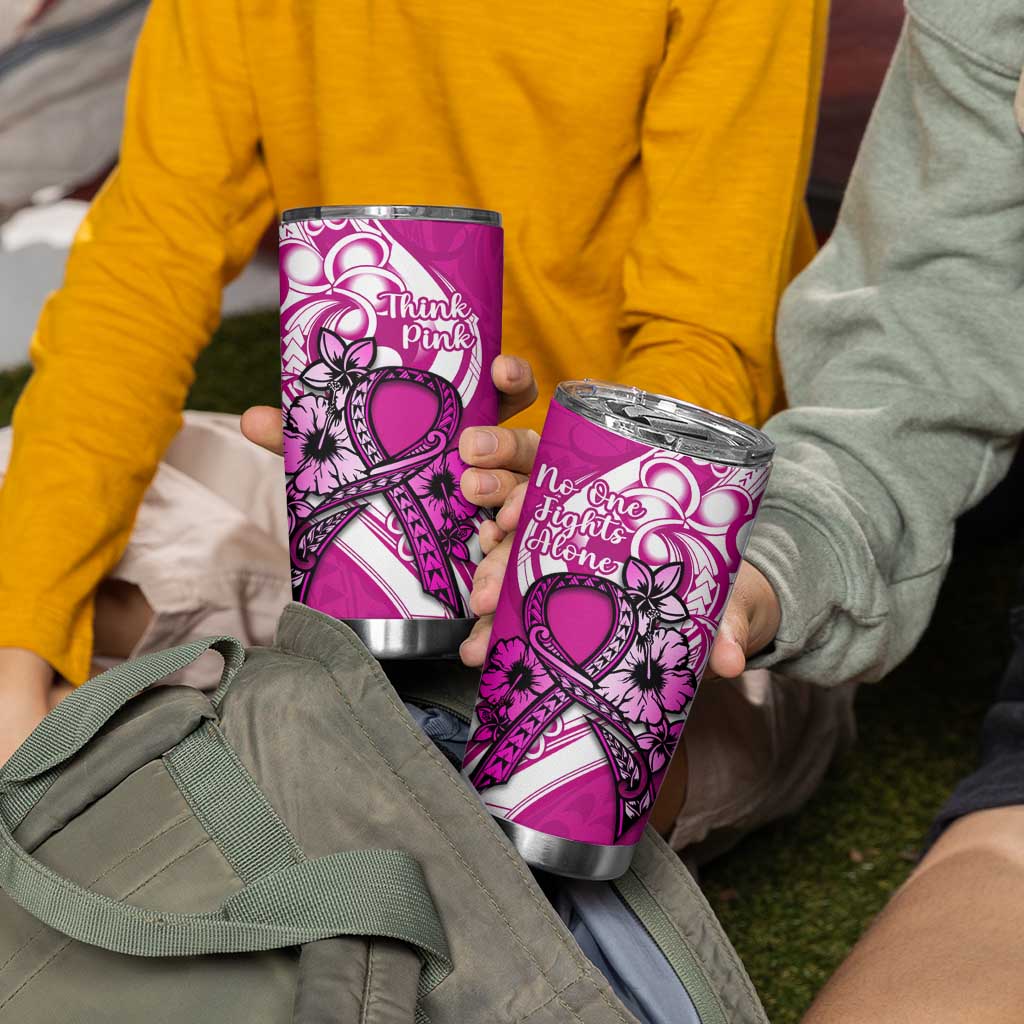 Polynesia Breast Cancer Awareness Tumbler Cup Think Pink Polynesian Ribbon White Version LT14 - Polynesian Pride