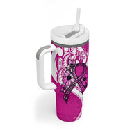 Polynesia Breast Cancer Awareness Tumbler With Handle Think Pink Polynesian Ribbon White Version LT14 - Polynesian Pride