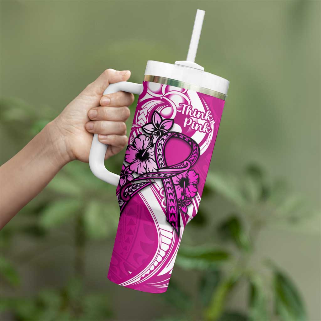 Polynesia Breast Cancer Awareness Tumbler With Handle Think Pink Polynesian Ribbon White Version LT14 - Polynesian Pride
