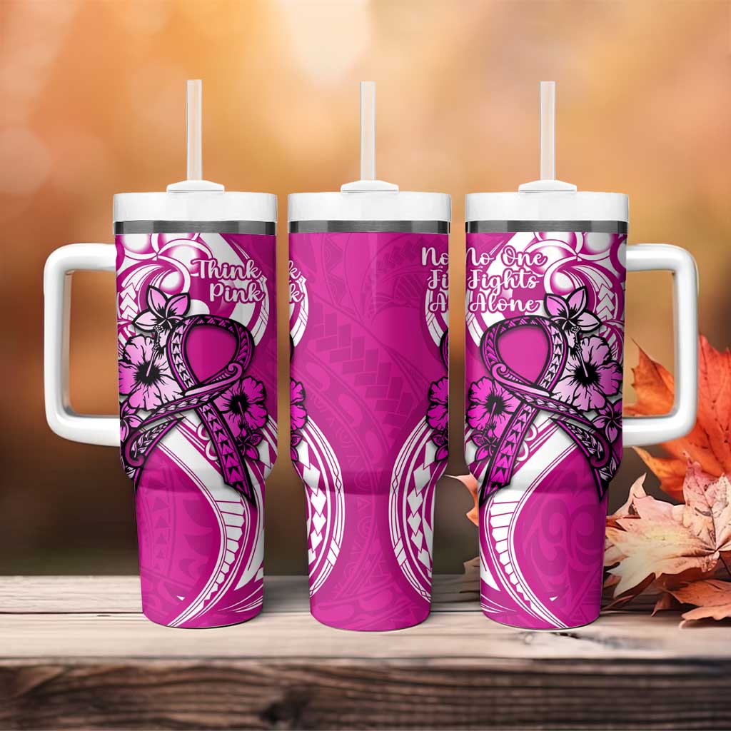 Polynesia Breast Cancer Awareness Tumbler With Handle Think Pink Polynesian Ribbon White Version LT14 - Polynesian Pride