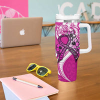 Polynesia Breast Cancer Awareness Tumbler With Handle Think Pink Polynesian Ribbon White Version LT14 - Polynesian Pride