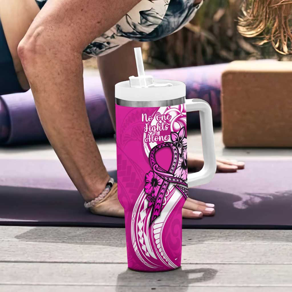 Polynesia Breast Cancer Awareness Tumbler With Handle Think Pink Polynesian Ribbon White Version LT14 - Polynesian Pride