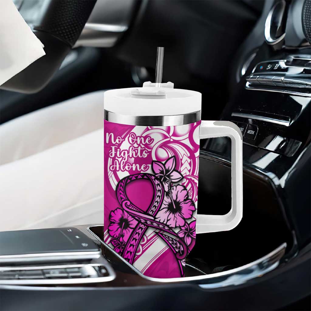 Polynesia Breast Cancer Awareness Tumbler With Handle Think Pink Polynesian Ribbon White Version LT14 - Polynesian Pride
