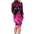 Presonalised Tonga Breast Cancer Awareness Family Matching Long Sleeve Bodycon Dress and Hawaiian Shirt Pink Ribbon Brave Strong Warrior Tongan Ngatu Pattern LT14 - Polynesian Pride