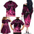 Presonalised Tonga Breast Cancer Awareness Family Matching Off Shoulder Long Sleeve Dress and Hawaiian Shirt Pink Ribbon Brave Strong Warrior Tongan Ngatu Pattern LT14 - Polynesian Pride