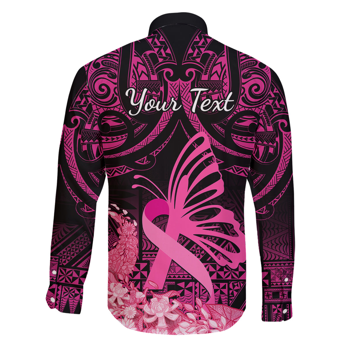 Presonalised Tonga Breast Cancer Awareness Family Matching Puletasi Dress and Hawaiian Shirt Pink Ribbon Brave Strong Warrior Tongan Ngatu Pattern LT14 - Polynesian Pride