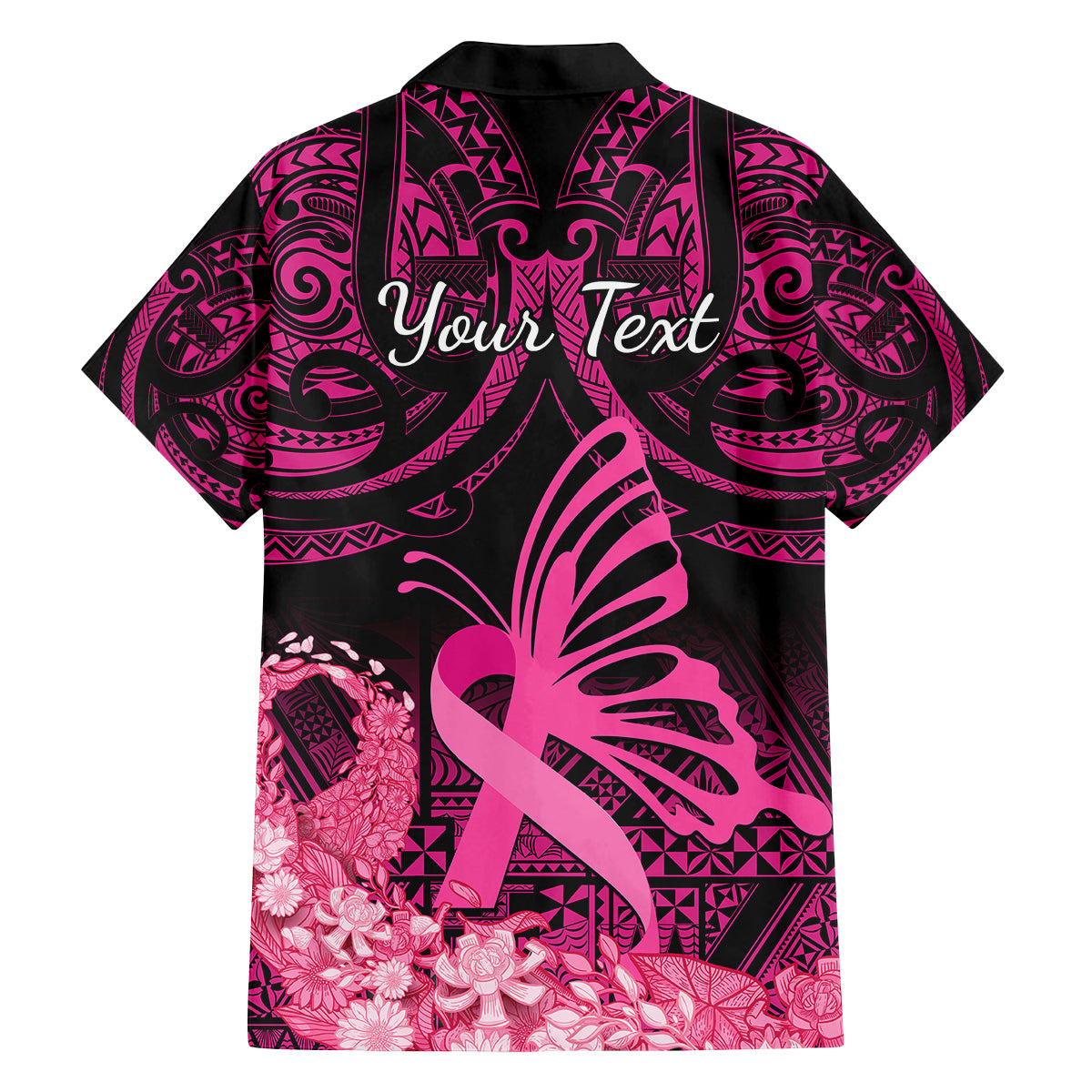 Presonalised Tonga Breast Cancer Awareness Family Matching Summer Maxi Dress and Hawaiian Shirt Pink Ribbon Brave Strong Warrior Tongan Ngatu Pattern LT14 - Polynesian Pride