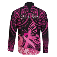 Presonalised Tonga Breast Cancer Awareness Family Matching Summer Maxi Dress and Hawaiian Shirt Pink Ribbon Brave Strong Warrior Tongan Ngatu Pattern LT14 - Polynesian Pride