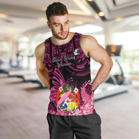 Presonalised Tonga Breast Cancer Awareness Men Tank Top Pink Ribbon Brave Strong Warrior Tongan Ngatu Pattern LT14 - Polynesian Pride