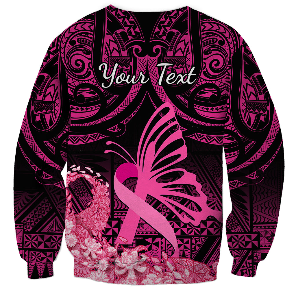 Presonalised Tonga Breast Cancer Awareness Sweatshirt Pink Ribbon Brave Strong Warrior Tongan Ngatu Pattern LT14 - Polynesian Pride