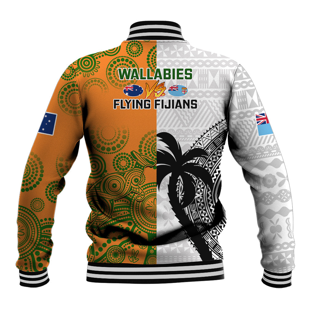 Fiji And Australia Rugby Baseball Jacket 2023 World Cup Aboriginal Mix Tapa Pattern LT14 - Polynesian Pride