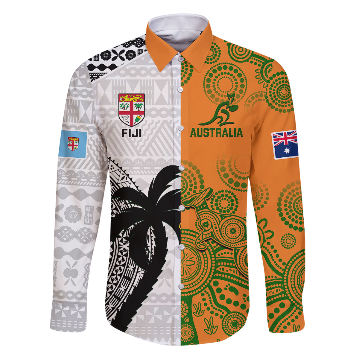 fiji-and-australia-rugby-family-matching-off-shoulder-maxi-dress-and-hawaiian-shirt-2023-world-cup-aboriginal-mix-tapa-pattern