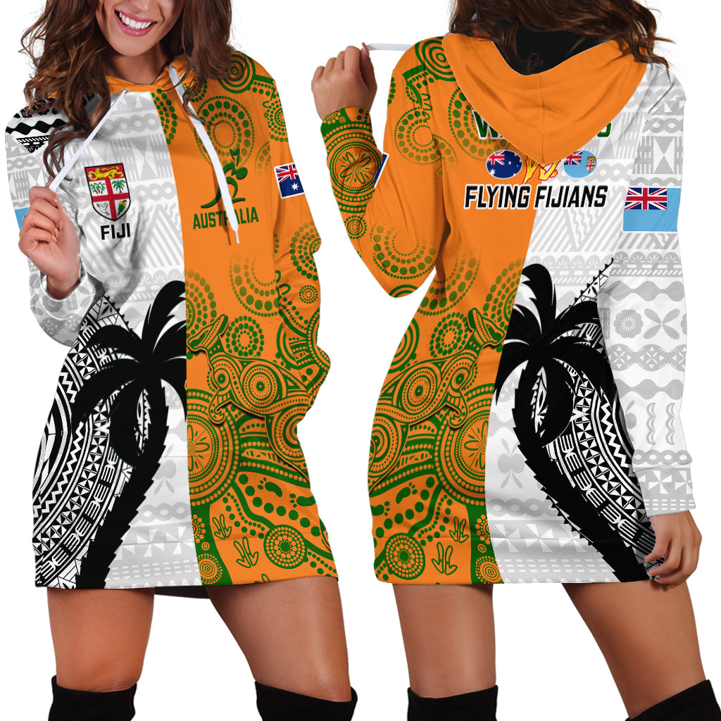 Fiji And Australia Rugby Hoodie Dress 2023 World Cup Aboriginal Mix Tapa Pattern LT14 - Polynesian Pride