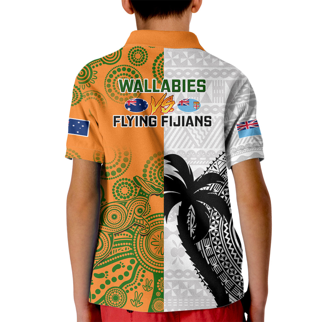 Fiji And Australia Rugby Kid Polo Shirt 2023 World Cup Aboriginal Mix Tapa Pattern LT14 - Polynesian Pride
