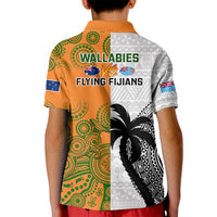 Fiji And Australia Rugby Kid Polo Shirt 2023 World Cup Aboriginal Mix Tapa Pattern LT14 - Polynesian Pride