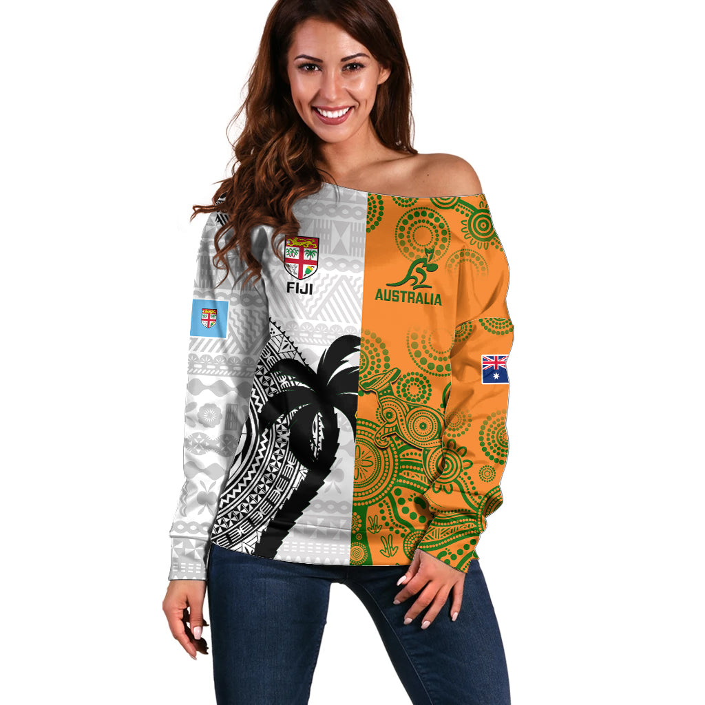 fiji-and-australia-rugby-off-shoulder-sweater-2023-world-cup-aboriginal-mix-tapa-pattern
