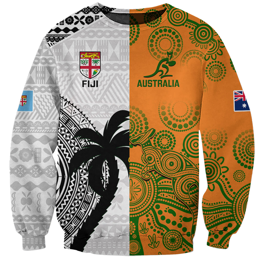 Fiji And Australia Rugby Sweatshirt 2023 World Cup Aboriginal Mix Tapa Pattern LT14 Unisex Gold - Polynesian Pride