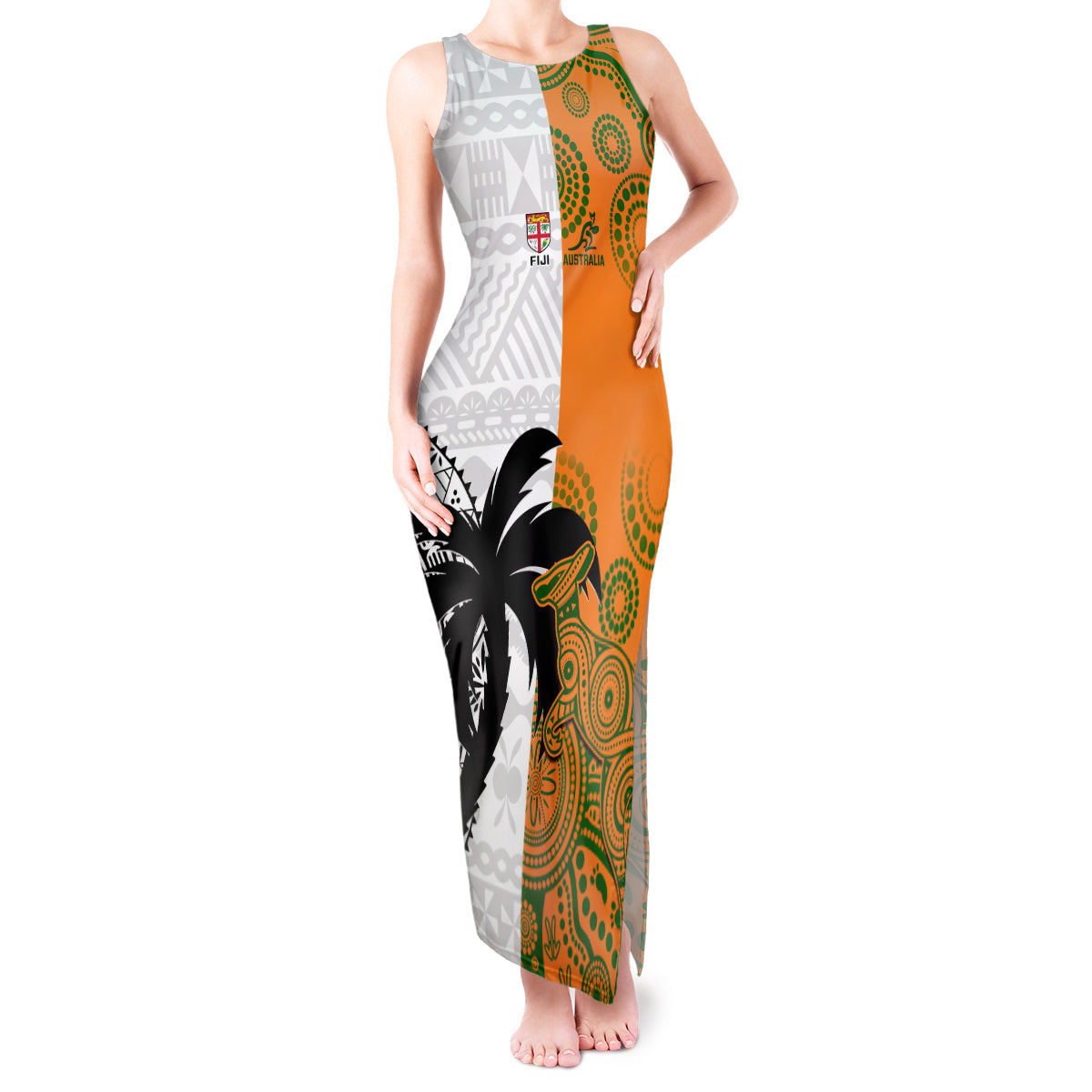 fiji-and-australia-rugby-tank-maxi-dress-2023-world-cup-aboriginal-mix-tapa-pattern