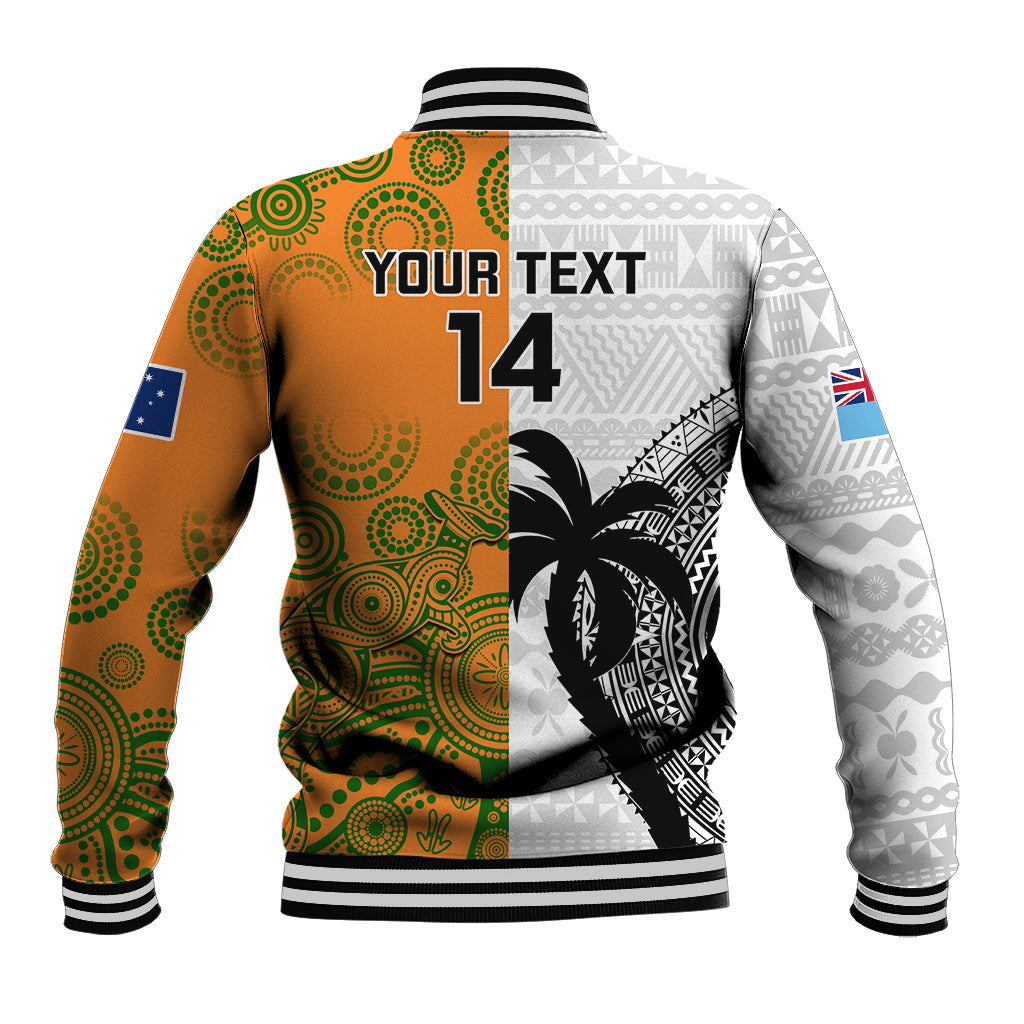 Custom Fiji And Australia Rugby Baseball Jacket 2023 World Cup Aboriginal Mix Tapa Pattern LT14 - Polynesian Pride
