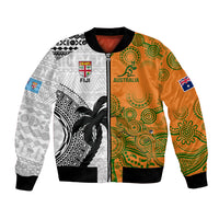Custom Fiji And Australia Rugby Bomber Jacket 2023 World Cup Aboriginal Mix Tapa Pattern LT14 Unisex Gold - Polynesian Pride