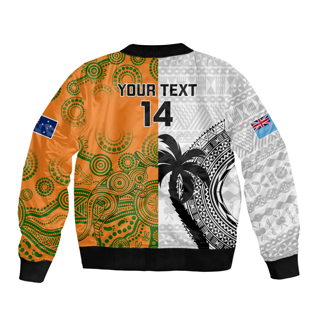Custom Fiji And Australia Rugby Bomber Jacket 2023 World Cup Aboriginal Mix Tapa Pattern LT14 - Polynesian Pride