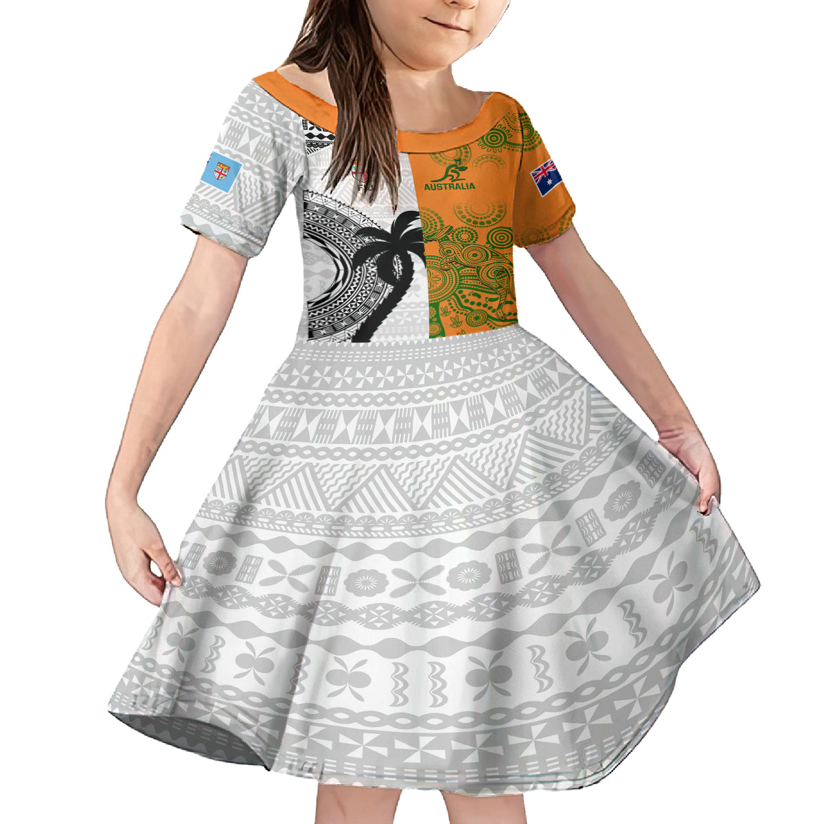 custom-fiji-and-australia-rugby-kid-short-sleeve-dress-2023-world-cup-aboriginal-mix-tapa-pattern