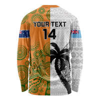 Custom Fiji And Australia Rugby Long Sleeve Shirt 2023 World Cup Aboriginal Mix Tapa Pattern LT14 - Polynesian Pride