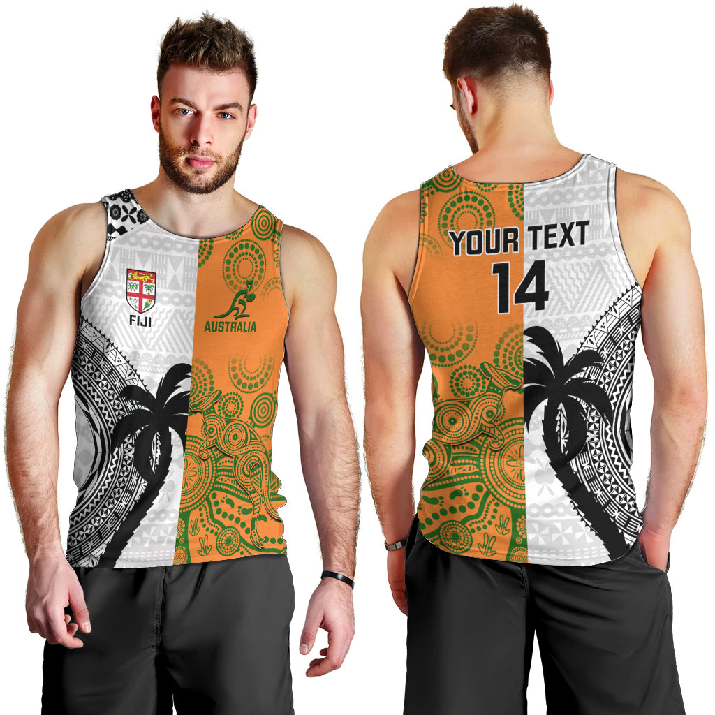 Custom Fiji And Australia Rugby Men Tank Top 2023 World Cup Aboriginal Mix Tapa Pattern LT14 - Polynesian Pride
