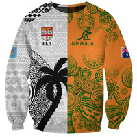 Custom Fiji And Australia Rugby Sweatshirt 2023 World Cup Aboriginal Mix Tapa Pattern LT14 Unisex Gold - Polynesian Pride