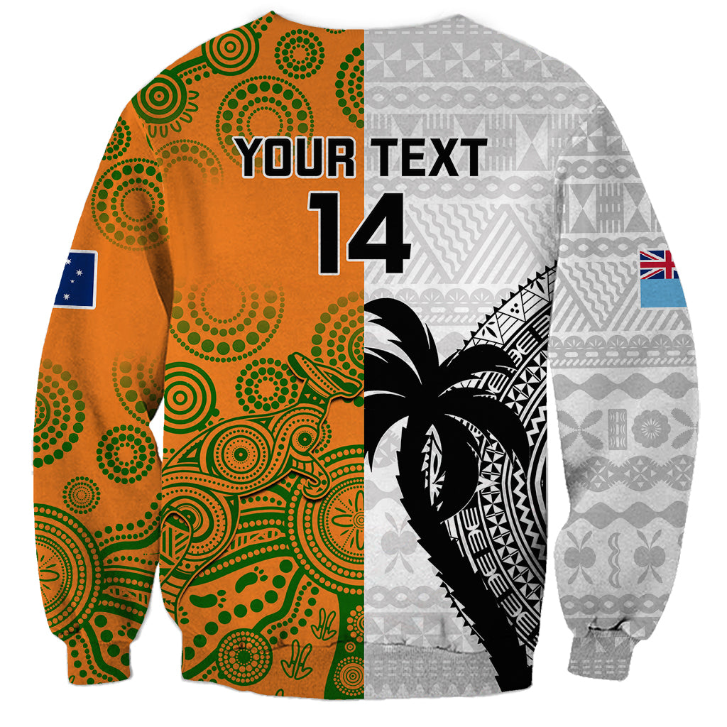 Custom Fiji And Australia Rugby Sweatshirt 2023 World Cup Aboriginal Mix Tapa Pattern LT14 - Polynesian Pride
