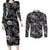 Hawaii Christmas Couples Matching Long Sleeve Bodycon Dress and Long Sleeve Button Shirt Tropical Style With Coat Of Arms LT14 Black - Polynesian Pride