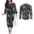 Hawaii Christmas Couples Matching Off The Shoulder Long Sleeve Dress and Long Sleeve Button Shirt Tropical Style With Coat Of Arms LT14 Black - Polynesian Pride