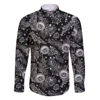 Hawaii Christmas Family Matching Puletasi Dress and Hawaiian Shirt Tropical Style With Coat Of Arms LT14 Dad's Shirt - Long Sleeve Black - Polynesian Pride