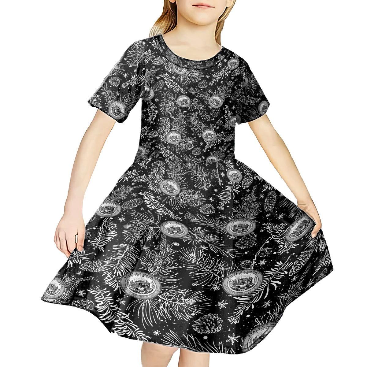 Hawaii Christmas Kid Short Sleeve Dress Tropical Style With Coat Of Arms LT14 - Polynesian Pride