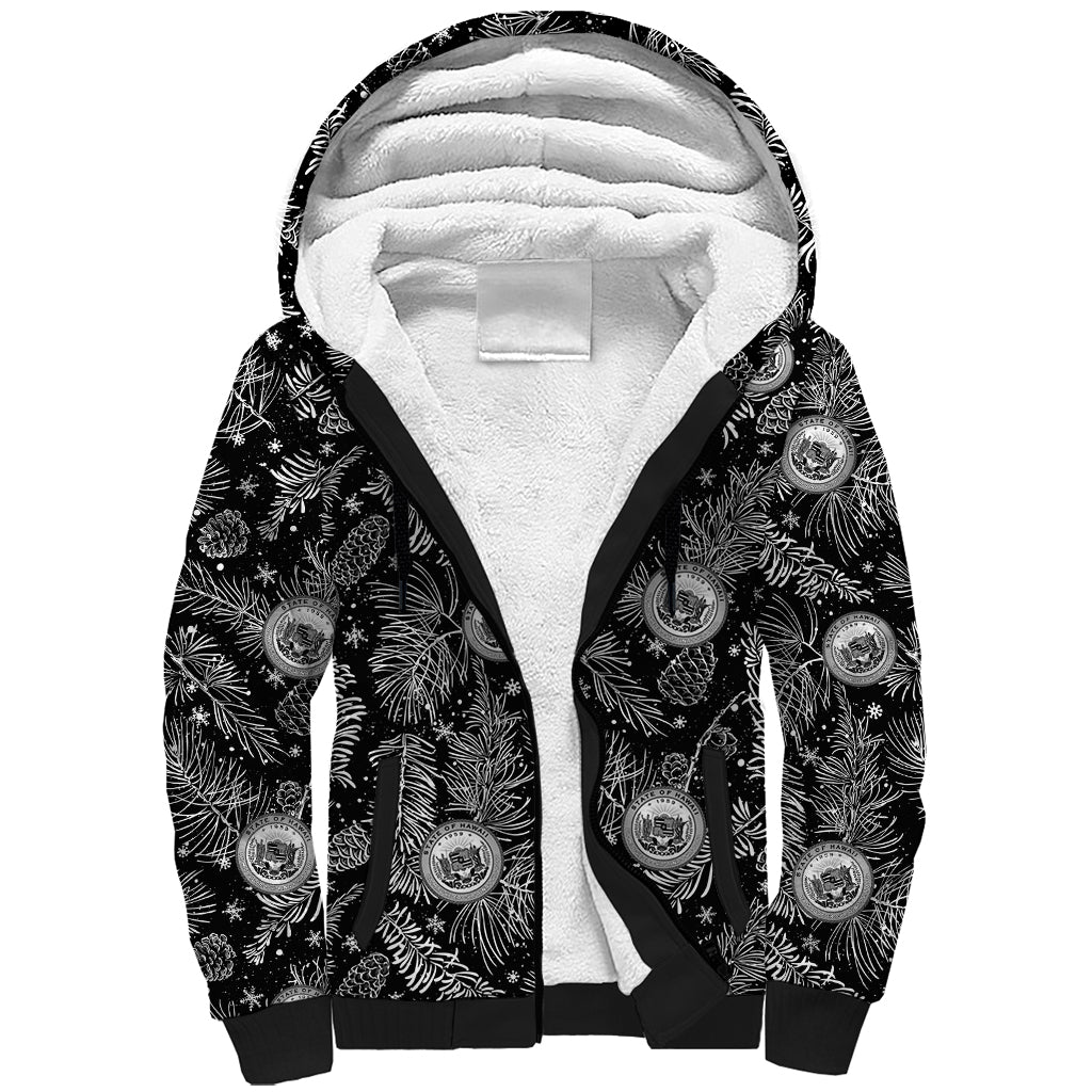Hawaii Christmas Sherpa Hoodie Tropical Style With Coat Of Arms LT14 Unisex Black - Polynesian Pride