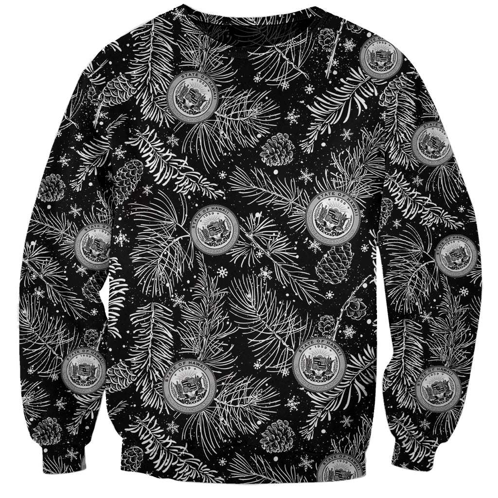 Hawaii Christmas Sweatshirt Tropical Style With Coat Of Arms LT14 Unisex Black - Polynesian Pride