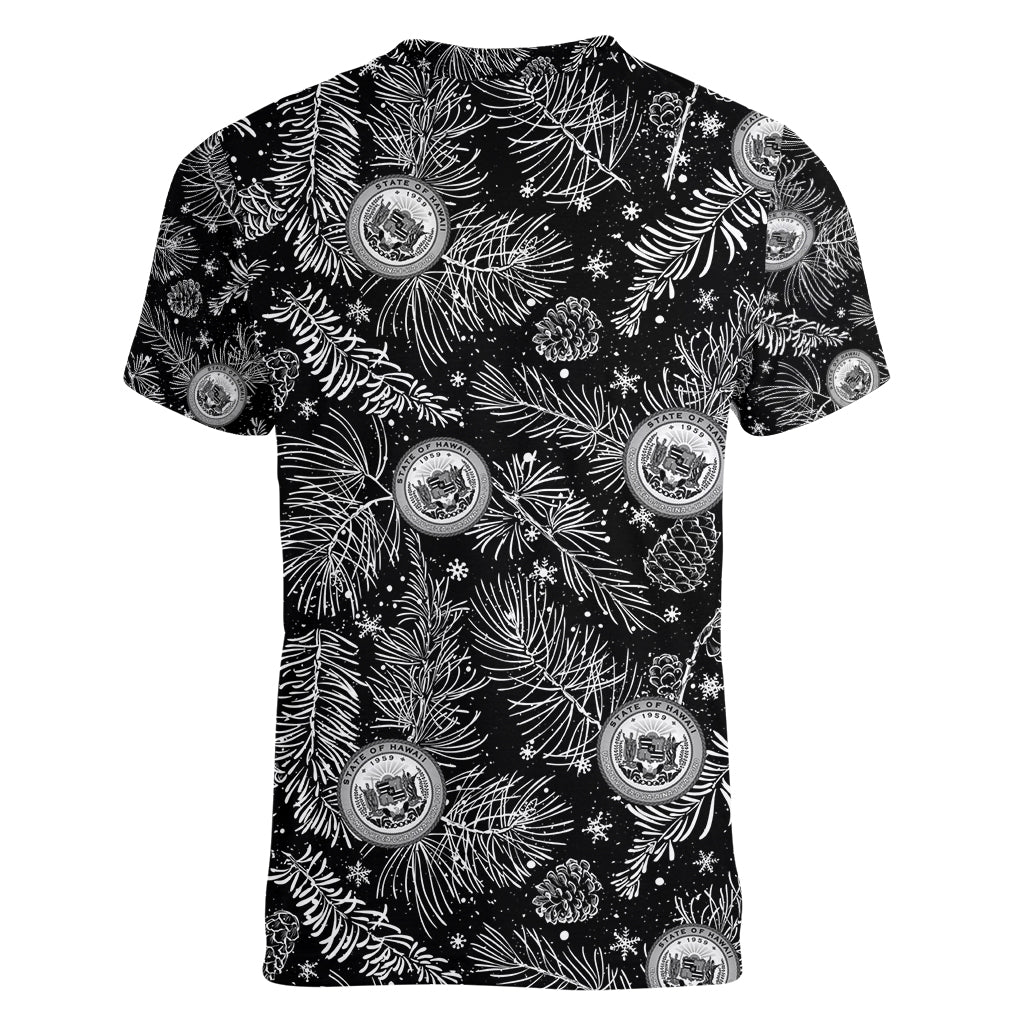 Hawaii Christmas Women V Neck T Shirt Tropical Style With Coat Of Arms LT14 - Polynesian Pride