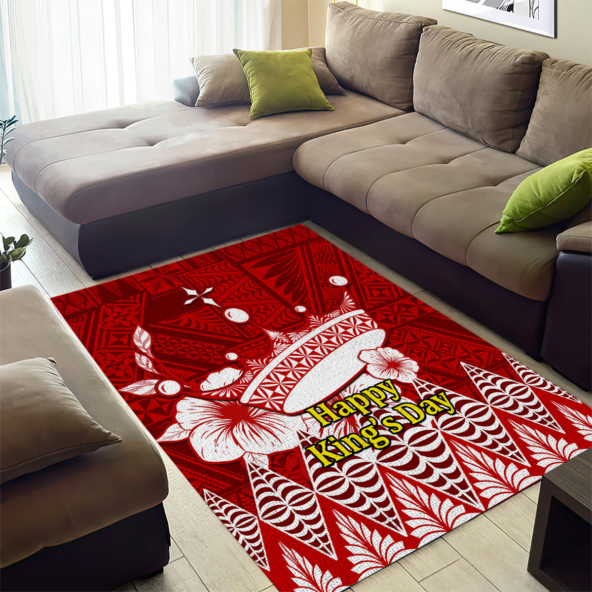 Tonga King Tupou I Day Area Rug Tongan Ngatu Pattern With Crown LT14 - Polynesian Pride