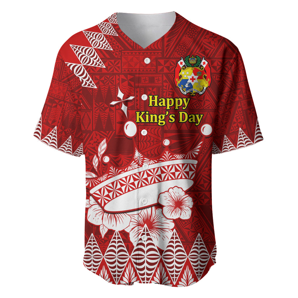 Personalised Tonga King Tupou I Day Baseball Jersey Tongan Ngatu Pattern With Crown LT14 Red - Polynesian Pride